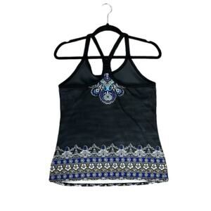 Athleta Black and Blue Paisley Print Knotted Racerback Tank, Women’s M